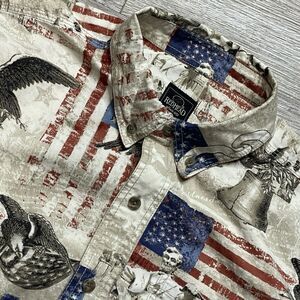 Vintage Redhead Shirt Mens L Beige Buttons Pocket Eagle Liberty Bell Patriotic